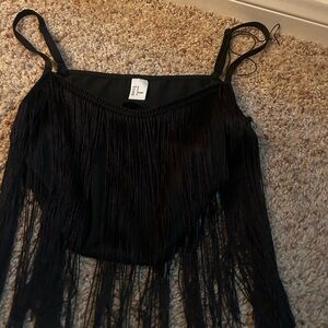 Black Fringe crop Top
